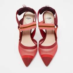 Pre Owned Fendi Multicolor  Mesh and Canvas Colibri Slingback Pumps Size 40