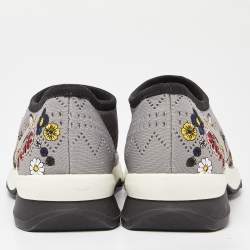 Pre Owned Fendi Grey Floral Embroidered Knit Fabric Slip On Sneakers Size 36