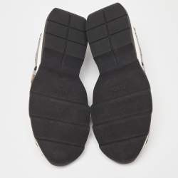 Pre Owned Fendi Grey Floral Embroidered Knit Fabric Slip On Sneakers Size 36