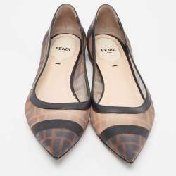 Pre Owned Fendi Beige/Brown Mesh and Leather Colibri Ballet Flats Size 38