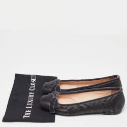 Pre Owned Fendi Black/Grey Leather and Velvet Bow Ballet Flats Size 39