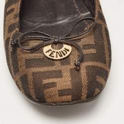 Pre Owned Fendi Brown Zucca Canvas Logo Bow Ballet Flats Size 39