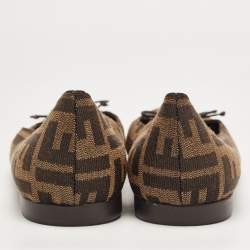 Pre Owned Fendi Brown Zucca Canvas Logo Bow Ballet Flats Size 39