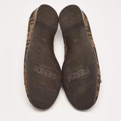 Pre Owned Fendi Brown Zucca Canvas Logo Bow Ballet Flats Size 39