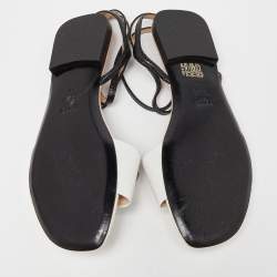 Fendi Tri Color Studded Leather and Lizard Embossed Flat Ankle Strap Sandals Size 39