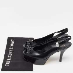 مملوكة مسبقًا Fendi Black Leather Bow Fendista Slingback Pumps Size 37
