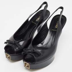 مملوكة مسبقًا Fendi Black Leather Bow Fendista Slingback Pumps Size 37