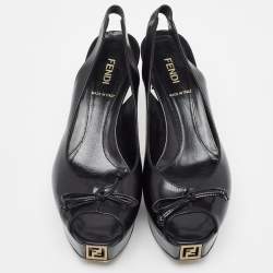 مملوكة مسبقًا Fendi Black Leather Bow Fendista Slingback Pumps Size 37