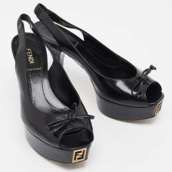 مملوكة مسبقًا Fendi Black Leather Bow Fendista Slingback Pumps Size 37