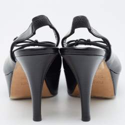 مملوكة مسبقًا Fendi Black Leather Bow Fendista Slingback Pumps Size 37