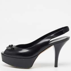 مملوكة مسبقًا Fendi Black Leather Bow Fendista Slingback Pumps Size 37