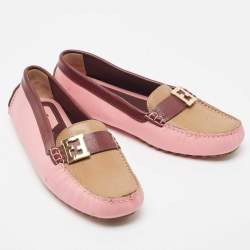 Pre Owned Fendi Tricolor Leather FF Buckle Loafers Size 41