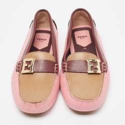 Pre Owned Fendi Tricolor Leather FF Buckle Loafers Size 41