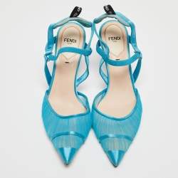 Pre Owned Fendi Blue Satin and Tulle Fabric Colibri Slingback Pumps Size 38
