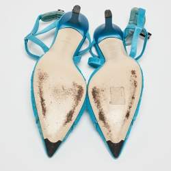 Pre Owned Fendi Blue Satin and Tulle Fabric Colibri Slingback Pumps Size 38