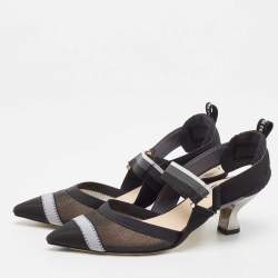 Pre Owned Fendi Black/White Mesh and Canvas Colibri Slingback Pumps Size 36.5
