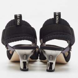 Pre Owned Fendi Black/White Mesh and Canvas Colibri Slingback Pumps Size 36.5