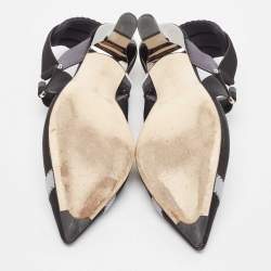 Pre Owned Fendi Black/White Mesh and Canvas Colibri Slingback Pumps Size 36.5