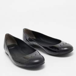 مملوكة مسبقًا Fendi Black Patent Leather Cap Toe Ballet Flats Size 37.5