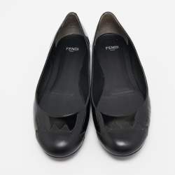 مملوكة مسبقًا Fendi Black Patent Leather Cap Toe Ballet Flats Size 37.5