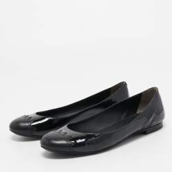 مملوكة مسبقًا Fendi Black Patent Leather Cap Toe Ballet Flats Size 37.5
