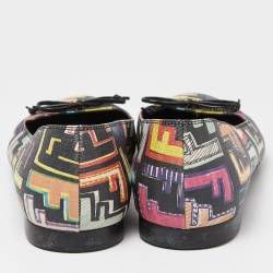 Pre Owned Fendi Multicolor Zucca Spalmati Coated Canvas Bow Ballet Flats Size 38.5