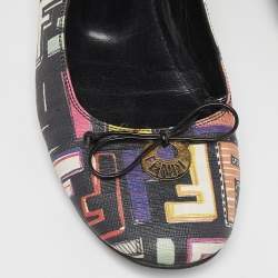 Pre Owned Fendi Multicolor Zucca Spalmati Coated Canvas Bow Ballet Flats Size 38.5