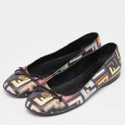 Pre Owned Fendi Multicolor Zucca Spalmati Coated Canvas Bow Ballet Flats Size 38.5