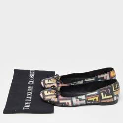 Pre Owned Fendi Multicolor Zucca Spalmati Coated Canvas Bow Ballet Flats Size 38.5