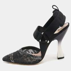 Pre Owned Fendi Black Embellished Mesh And Nylon Colibri Slingback Sandals Size 38