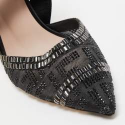 Pre Owned Fendi Black Embellished Mesh And Nylon Colibri Slingback Sandals Size 38