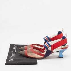 Pre Owned Fendi Tricolor Zucca Mesh and Leather Colibri Slingback Pumps Size 37