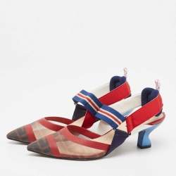 Pre Owned Fendi Tricolor Zucca Mesh and Leather Colibri Slingback Pumps Size 37
