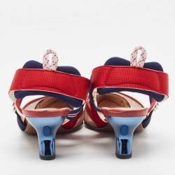 Pre Owned Fendi Tricolor Zucca Mesh and Leather Colibri Slingback Pumps Size 37