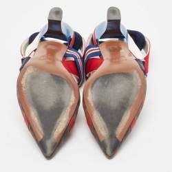 Pre Owned Fendi Tricolor Zucca Mesh and Leather Colibri Slingback Pumps Size 37
