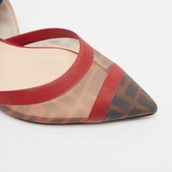 Pre Owned Fendi Tricolor Zucca Mesh and Leather Colibri Slingback Pumps Size 37