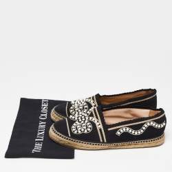 Pre Owned Fendi Black/Beige Knit Fabric Pearl Embellished Espadrille Flats Size 41