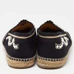 Pre Owned Fendi Black/Beige Knit Fabric Pearl Embellished Espadrille Flats Size 41