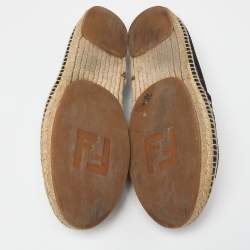 Pre Owned Fendi Black/Beige Knit Fabric Pearl Embellished Espadrille Flats Size 41