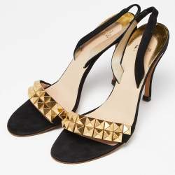 Fendi Black Suede Studded Slingback Sandals Size 39
