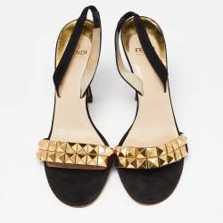 Fendi Black Suede Studded Slingback Sandals Size 39