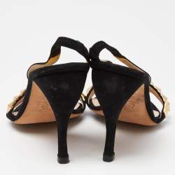 Fendi Black Suede Studded Slingback Sandals Size 39