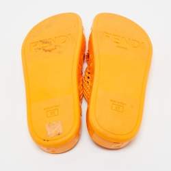 Fendi Orange Woven Fabric FF Reflection Slides Size 39