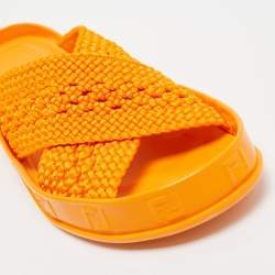 Fendi Orange Woven Fabric FF Reflection Slides Size 39