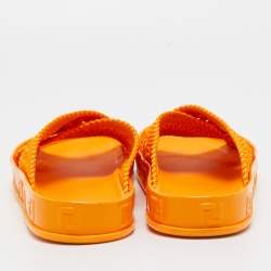 Fendi Orange Woven Fabric FF Reflection Slides Size 39