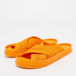 Fendi Orange Woven Fabric FF Reflection Slides Size 39
