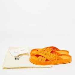 Fendi Orange Woven Fabric FF Reflection Slides Size 39
