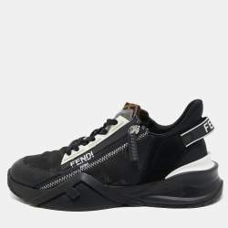 Pre Owned Fendi Black Mesh and Leather Printed Sneakers Size 38.5