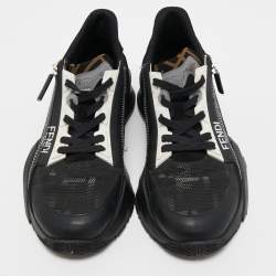 Pre Owned Fendi Black Mesh and Leather Printed Sneakers Size 38.5
