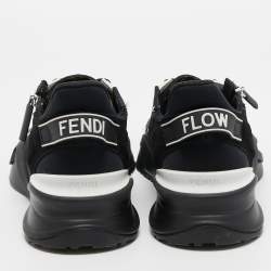 Pre Owned Fendi Black Mesh and Leather Printed Sneakers Size 38.5
